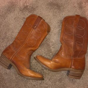 Brown cowgirl boots with  ~2 inch heel